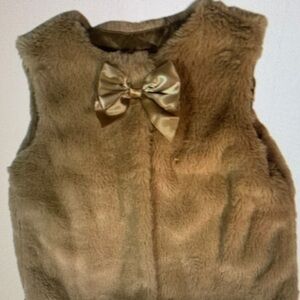 Chic Kids Faux Fur Vest with Satin Bow - Tan